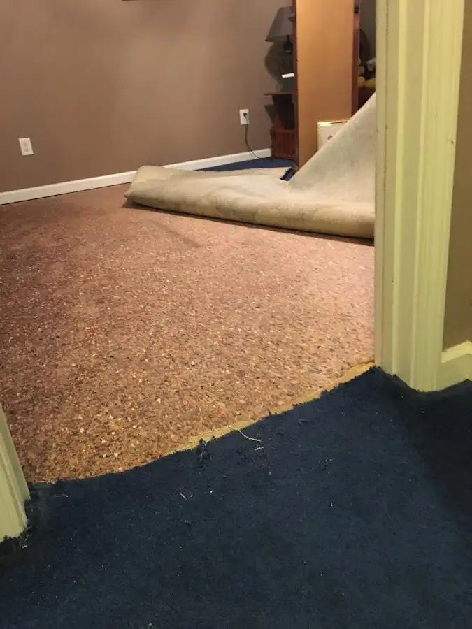 Carpet pad removal revealing water damage during Drying & Dehumidification in Lake Park